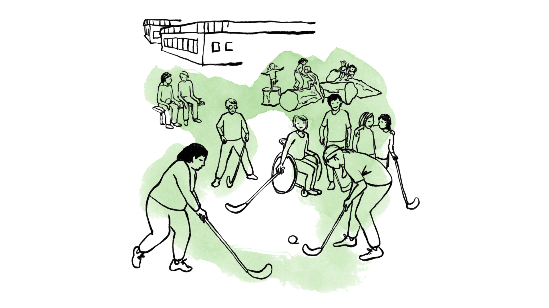 Illustration av barn som leker på en skolgård