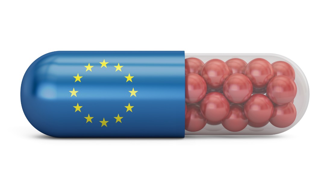 Ett piller med eu-flaggans symbol på