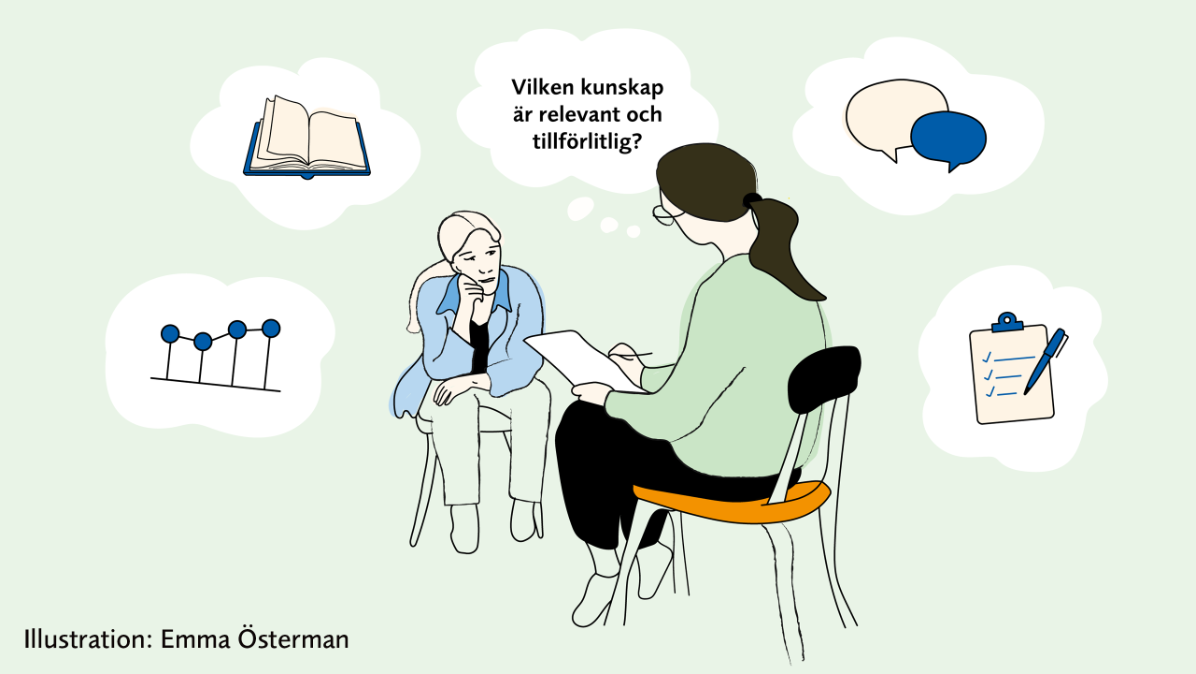 Illustration av två kvinnor som har ett samtal.